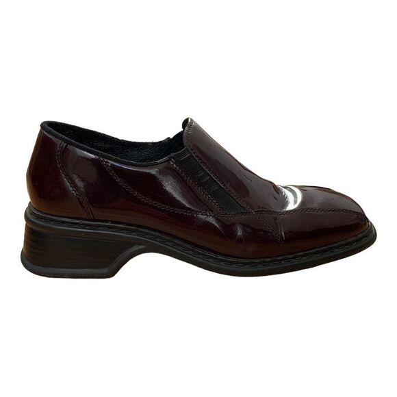 Rieker Burgundy Patent Leather Square Toe Slip On Dress Shoe - Picture 1 of 8